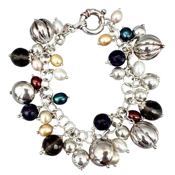 Milor Italy Sterling Silver Bracelet Smoky Quartz Amethyst Pearls 925 8"L - Picture 2 of 10